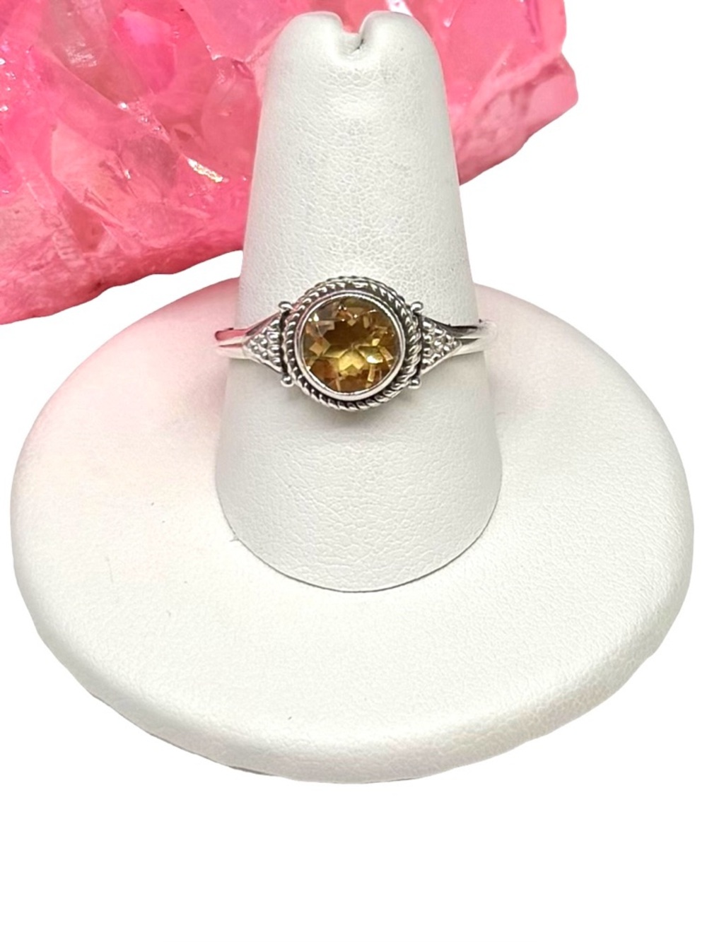 Citrine Ring Size 9 Solid 925 Sterling Silver Faceted Natural Stone Yellow